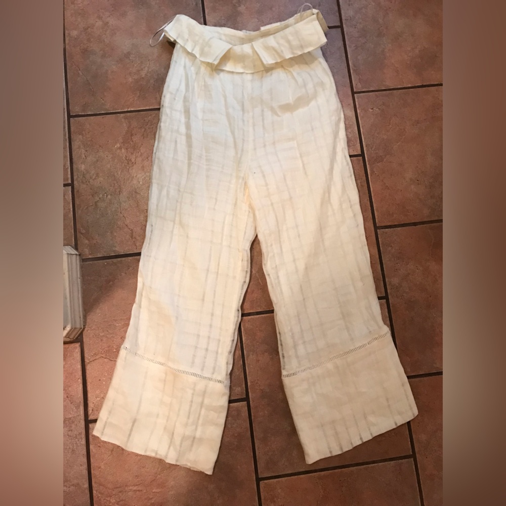 Cult Gaia elle grid straight leg linen pant flare hidden zip - Picture 5 of 7